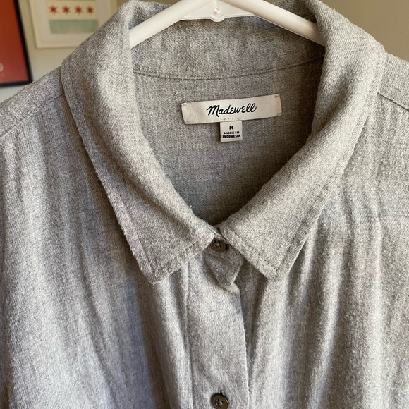 Madewell Flannel Front Tie Shirt, Grey Size M - Picture 2 of 6